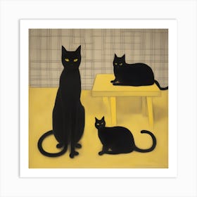 Three Black Cats Art Print