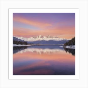 Sunrise Over Lake In The Mountains Paintings Art Print Art Print