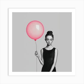 Woman with Pink Balloon Art Print