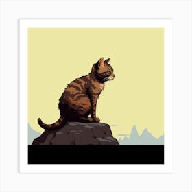 Cat Sitting On A Rock Art Print