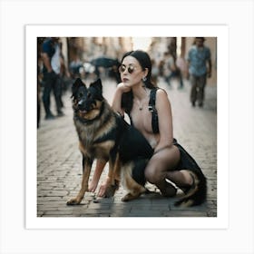 Portrait Of A Woman With A Dog 1 Art Print