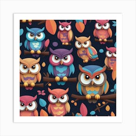 Owls Pattern Illustration Art Print