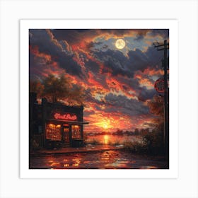 Sunset At The Diner Art Print