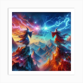 Two Wizards Fighting paintings art print Art Print