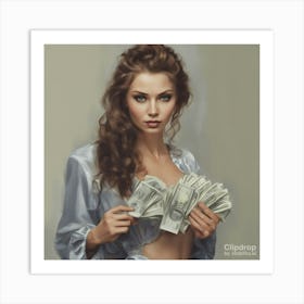 Sexy Woman With Money 1 Art Print