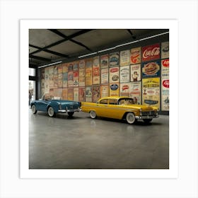 Two Classic Cars In A Room Art Print