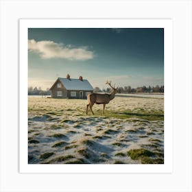 Deer In The Snow 4 Art Print