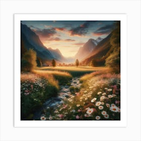 Sunset In The Mountains 3 Art Print