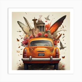 Car With Birds Art Print