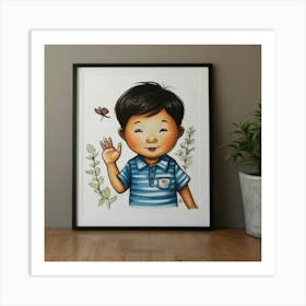 Little Boy With Butterfly Art Print