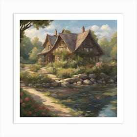 Cottage By The Water Art Print