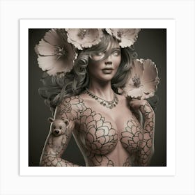 Woman With Flowers On Her Body Art Print