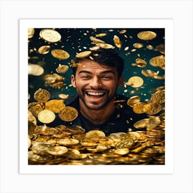 Happy Young Man With Gold Coins Art Print