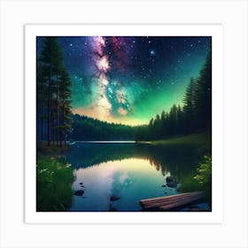 Starry Sky Over Lake 14 Art Print