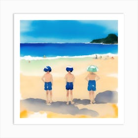 Three Boys On The Beach Art Print