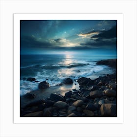 Moonlight Over The Ocean Art Print