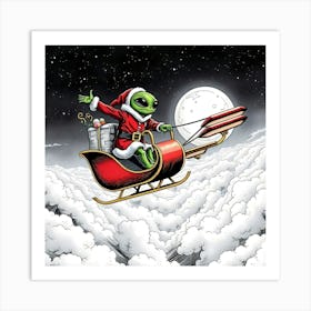 Alien Santa Pulled by UFOS Art Print