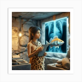 Prehistoric Woman With Fish Art Print