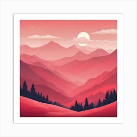 Misty mountains background in red tone 94 Art Print