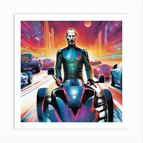 Futuristic Man On A Motorcycle 1 Art Print