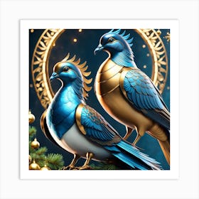 Doves On Christmas Tree Art Print