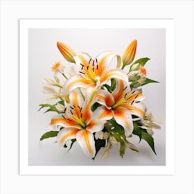 Lily Bouquet On White Background Art Print