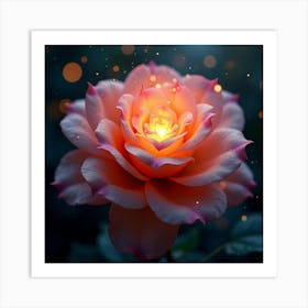 An Abstract Rose With Petals Of Cascading, Fractal Light Blooming In A Celestial Garden Art Print