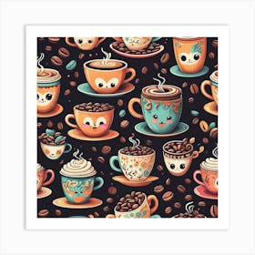 Cute Coffee Pattern 1 Art Print