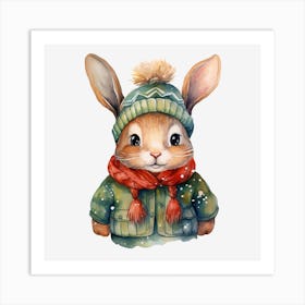 Winter Bunny Watercolor Painting Art Print