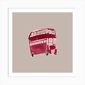 Red Double Decker Bus panting minimal cartoon style watercolor london art britain symbol print Art Print