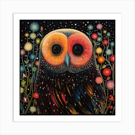 Colorful Barn Owl At Night Art Print