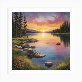 Sunset By The Lake Art Print 0 Art Print