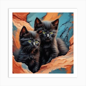 Two Black Kittens Art Print