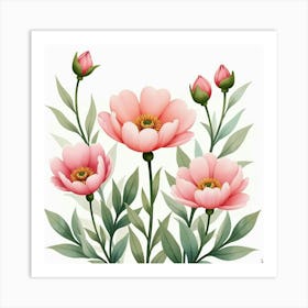 Soft Watercolor Peonies In A Romantic Garden Setting Art Print