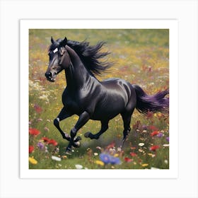 Black Horse Galloping Art Print