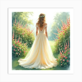 Elegant Dress Watercolor, Amidst A Lush, Dreamy Garden 1 Art Print