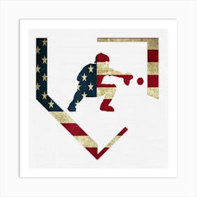 High School Baseball Catcher Gear American Flag Gift Sports Art Print