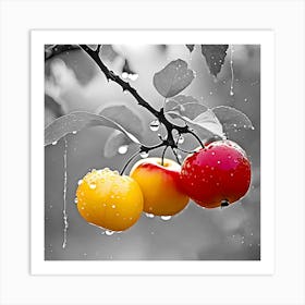 Three apples on the tree Art Print