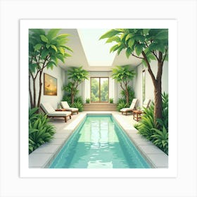 A Soothing Watercolor Scene Of A Wellness Center With Lush Greenery And Tranquility 1 1 Art Print