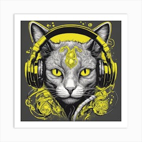 Cosmic Cat With Headphones Art Print