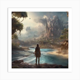 Girl Looking At A River Art Print