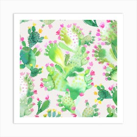 Succulent Cactus Soft Pink Square Art Print
