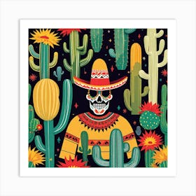 Mexican Skull And Cactus Art Print