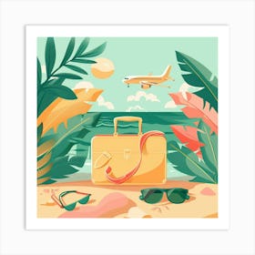 Illustration Of A Suitcase On The Beach Art Print