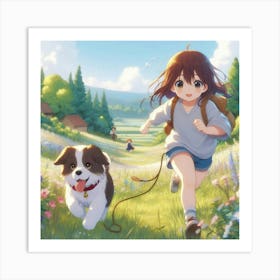 Anime Girl and her Dog Art Print