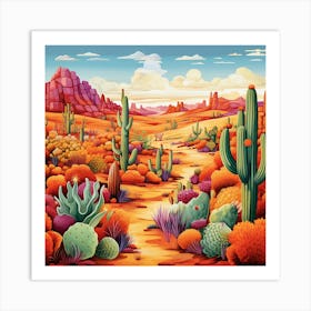 Neon Desert Landscape Square Print 1 Art Print