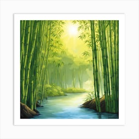 A Stream In A Bamboo Forest At Sun Rise Square Composition 256 Art Print