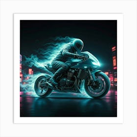 Motorcycle Rider In The City Art Print