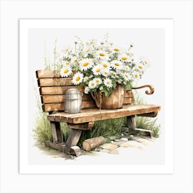 Daisies On A Bench Art Print