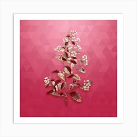 Vintage Eastern Baccharis Botanical in Gold on Viva Magenta n.0891 Art Print